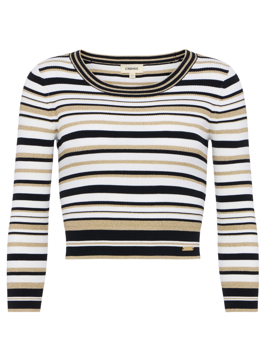 Yukio Striped Crop Crew Sweater in  Multi Stripe - Lukka Boutique