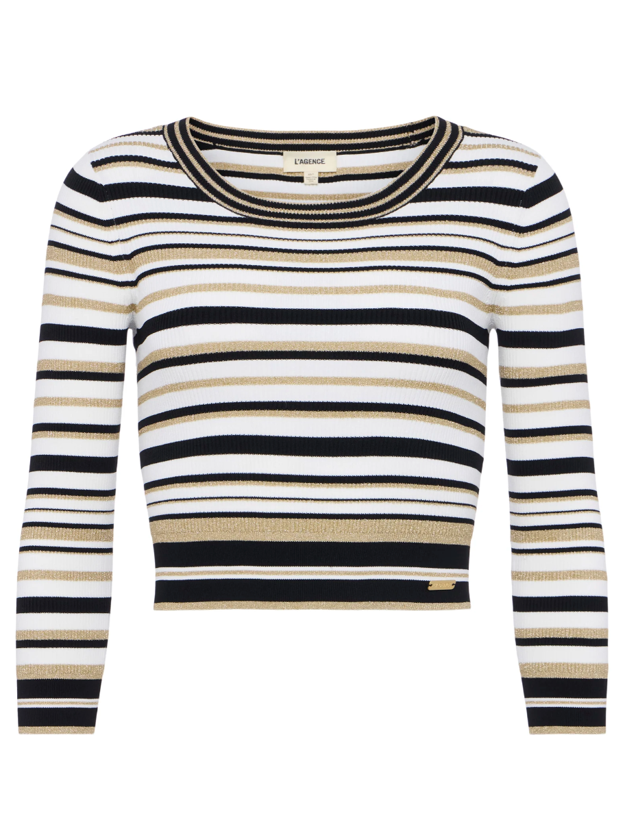 Yukio Striped Crop Crew Sweater in  Multi Stripe