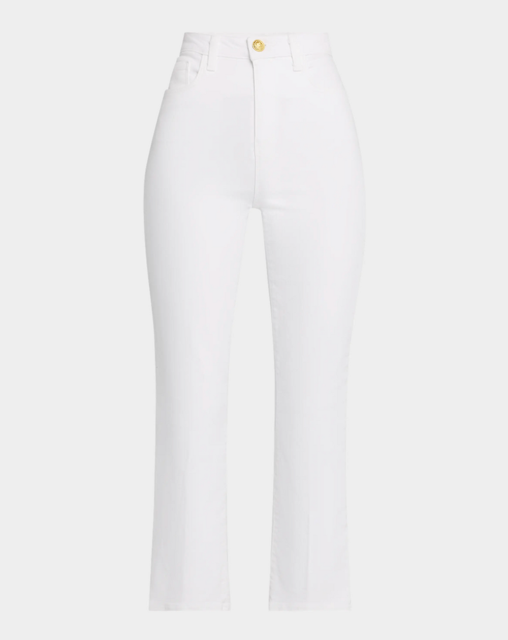 Mira Cropped Bootcut Jean in White with Gold Button