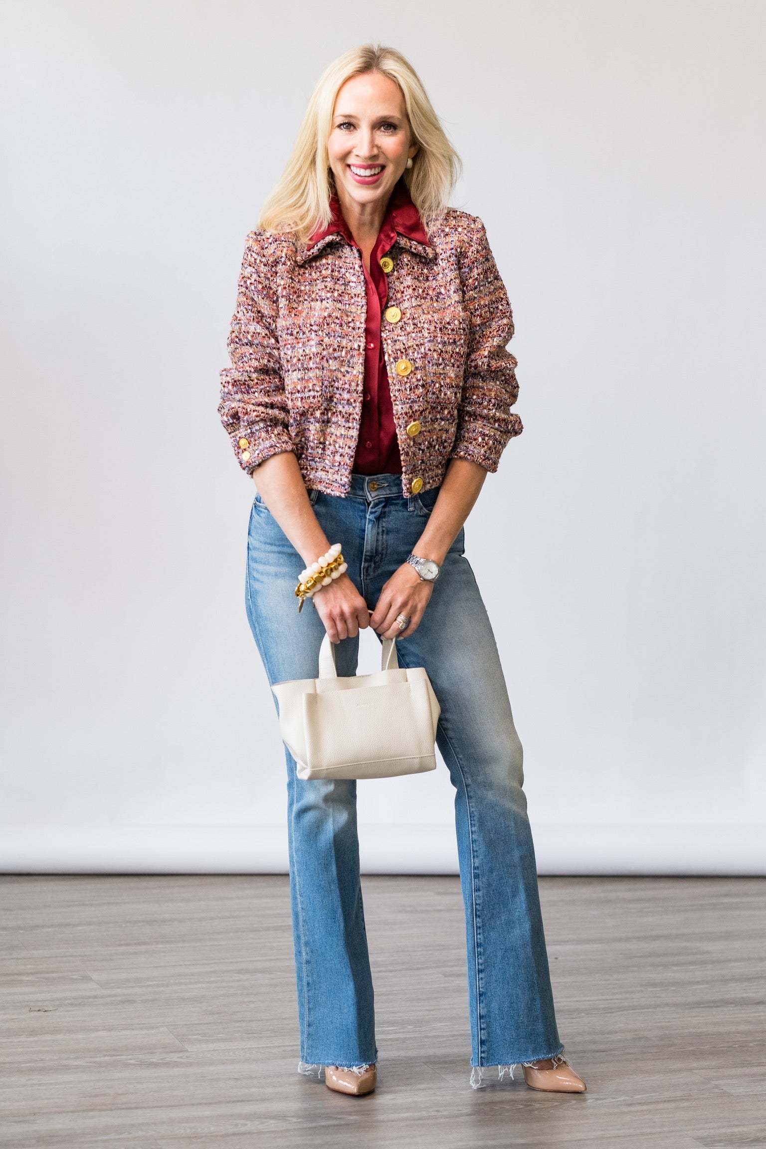 Jia Crop Jacket in Mauve Tweed - Lukka Boutique