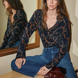 Daria French Cuff Silk Blouse in Wellington - Lukka Boutique