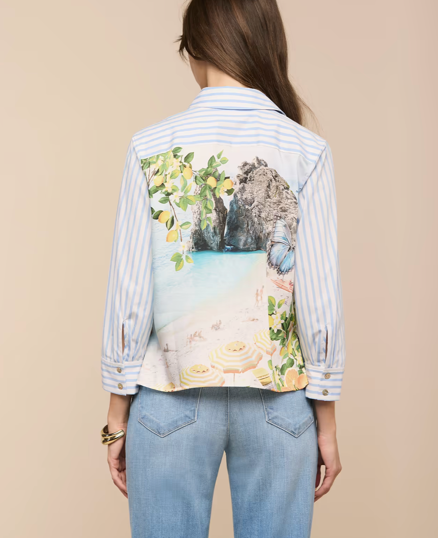 Fawn Scarf Back 3/4 Sleeve Blouse in Multi Beach - Lukka Boutique