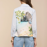 Fawn Scarf Back 3/4 Sleeve Blouse in Multi Beach - Lukka Boutique