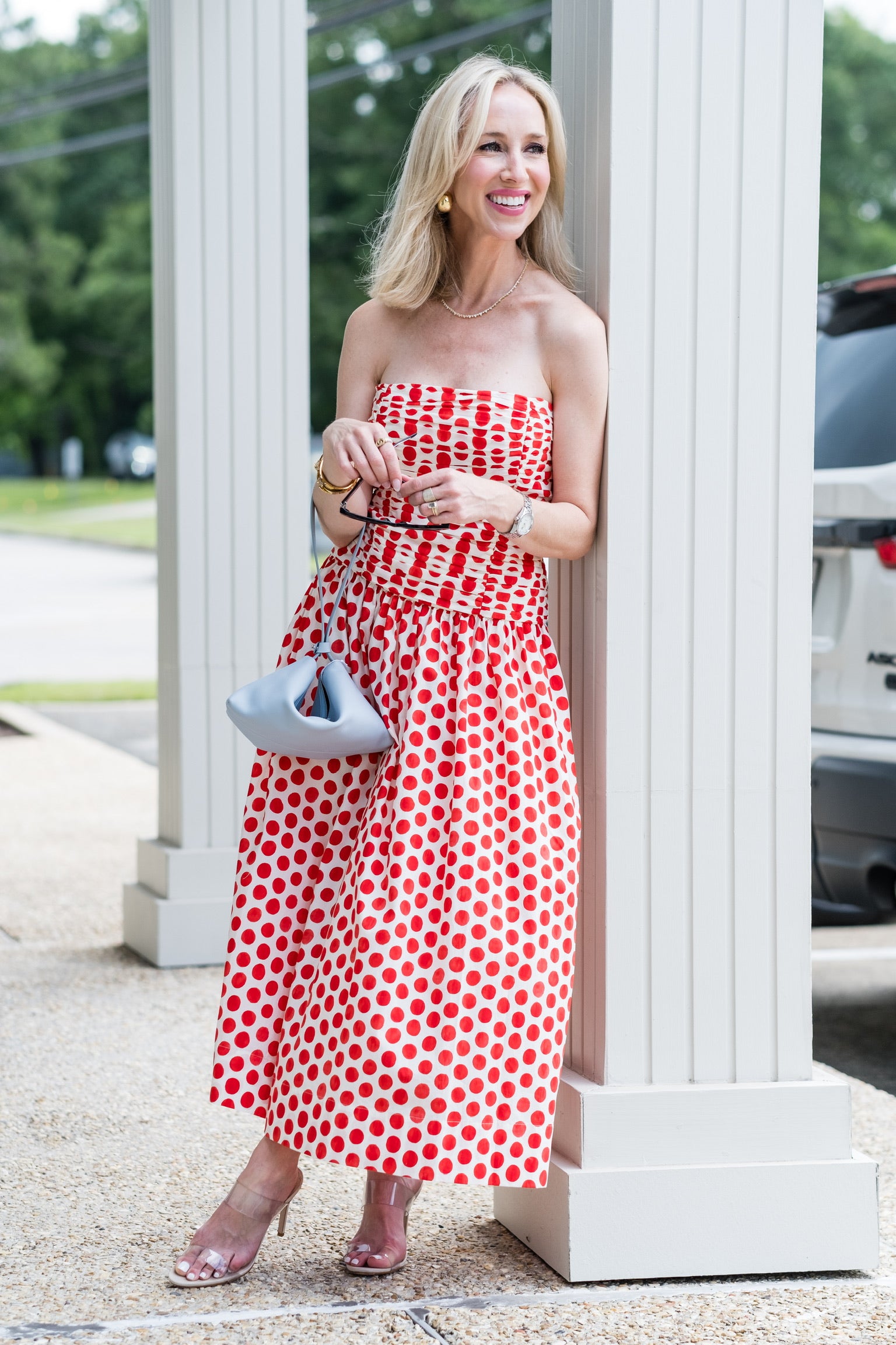 Rahi Midi Dress in Celeste Spot Red - Lukka Boutique