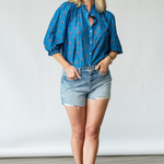 Lindi Long Sleeve Top in Blue - Lukka Boutique