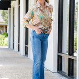 Tyler Long Sleeve Blouse in Green Multi Cluster Paisley