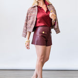 Dionne Faux Leather Short in Black Cherry - Lukka Boutique