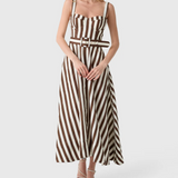 Calypso Dress in Brown Ivory Stripe