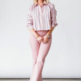 Cosette Cropped Hi-Low Shirt in Pale Rose Stripe