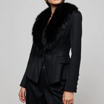 Kaisley Faux Fur Collar Blazer in Black Shadow Stripe - Lukka Boutique