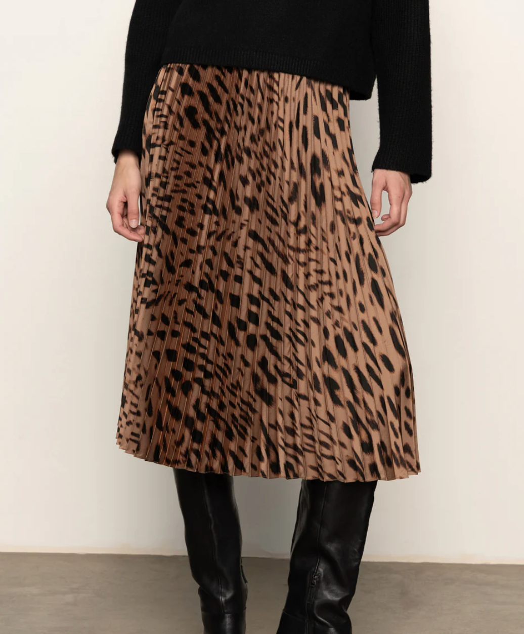 Nostalgia Pleated Midi Skirt in Mocha Leopard - Lukka Boutique