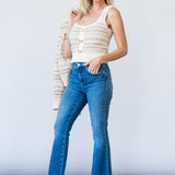 Galene Mixed Stitch Tank in Ecru/Natural Multi