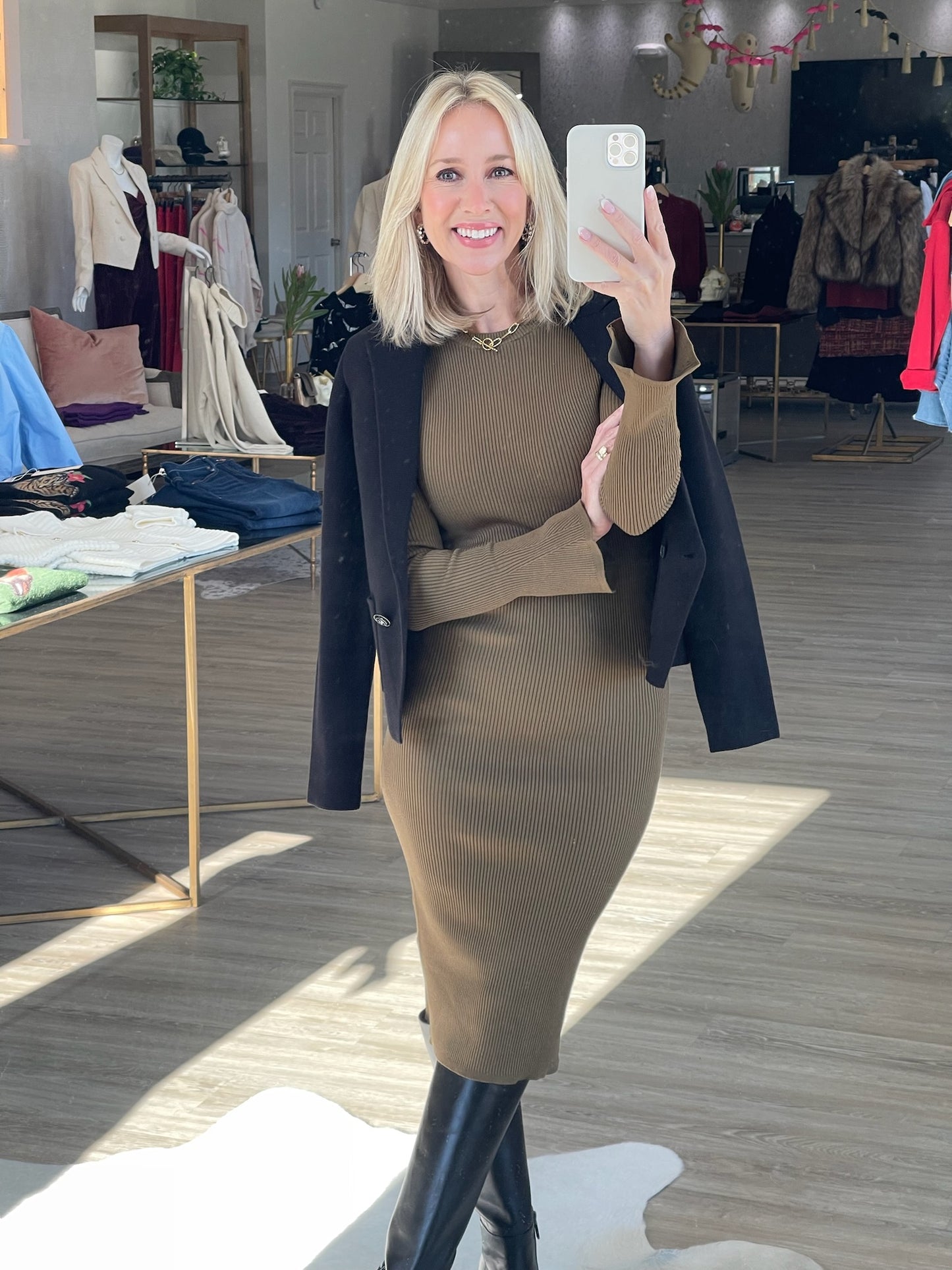 
                  
                    Morla Rib Dress in Military Olive
                  
                