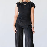Luelle Crepe Knit Assymetric Top in Black - Lukka Boutique