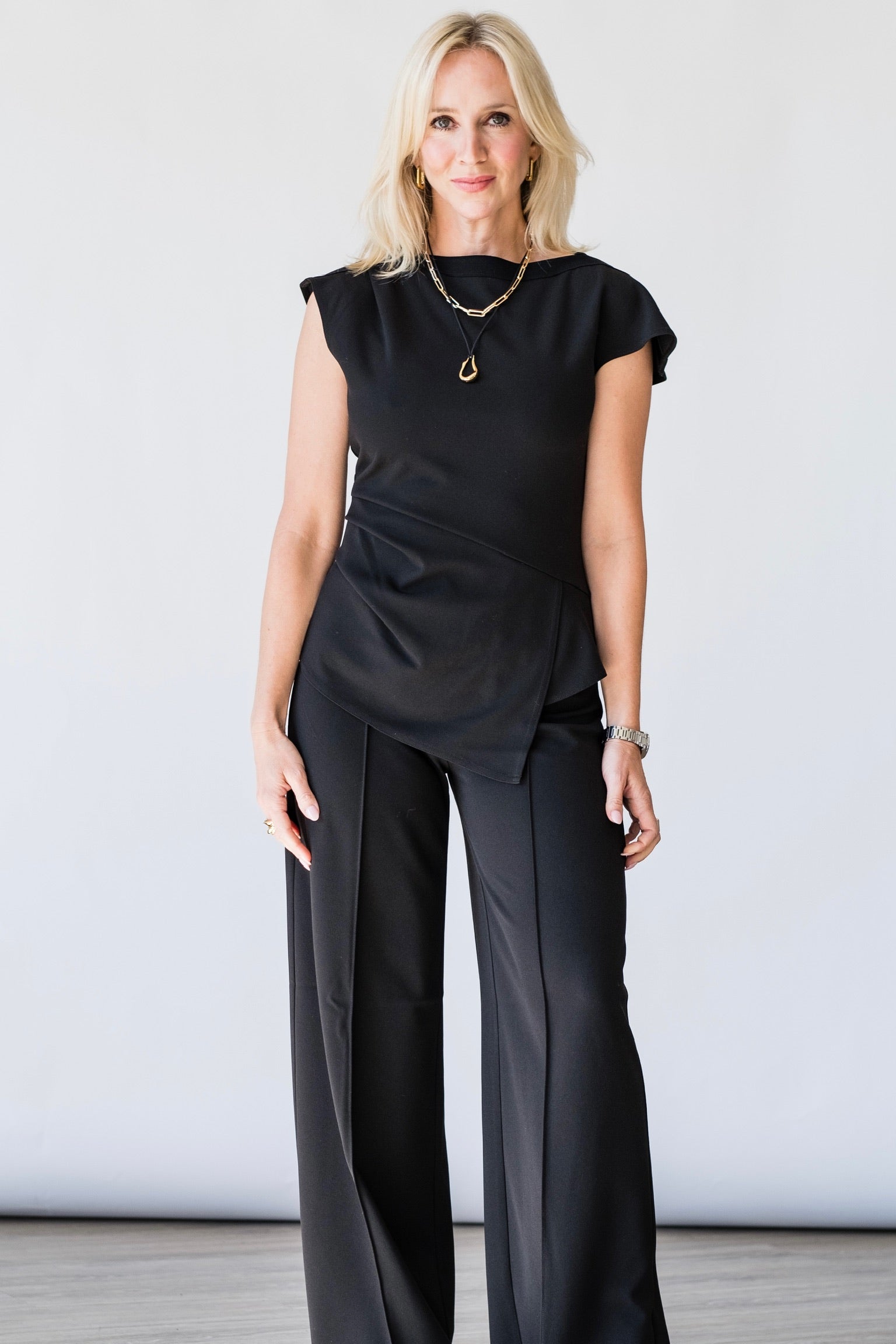 Luelle Crepe Knit Assymetric Top in Black - Lukka Boutique