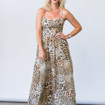 Alba Silk Linen Midi Dress in Cheetah Natural - Lukka Boutique