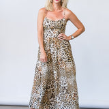 Alba Silk Linen Midi Dress in Cheetah Natural - Lukka Boutique
