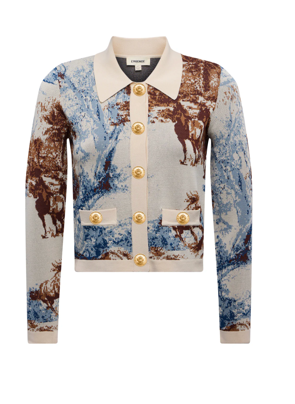 Osiris Jacquard Collard Cardigan in Tan Western Toile - Lukka Boutique