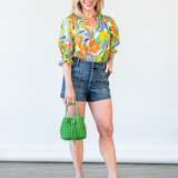 Perrie Bucket Mini Woven Square Handbag