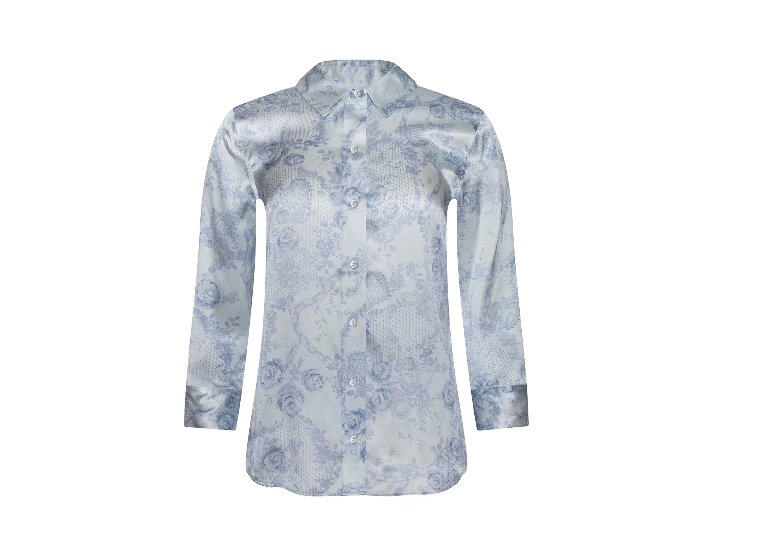 Dani 3/4 Sleeve Blouse in Ivory/Pale Mist Blue Lace Print - Lukka Boutique