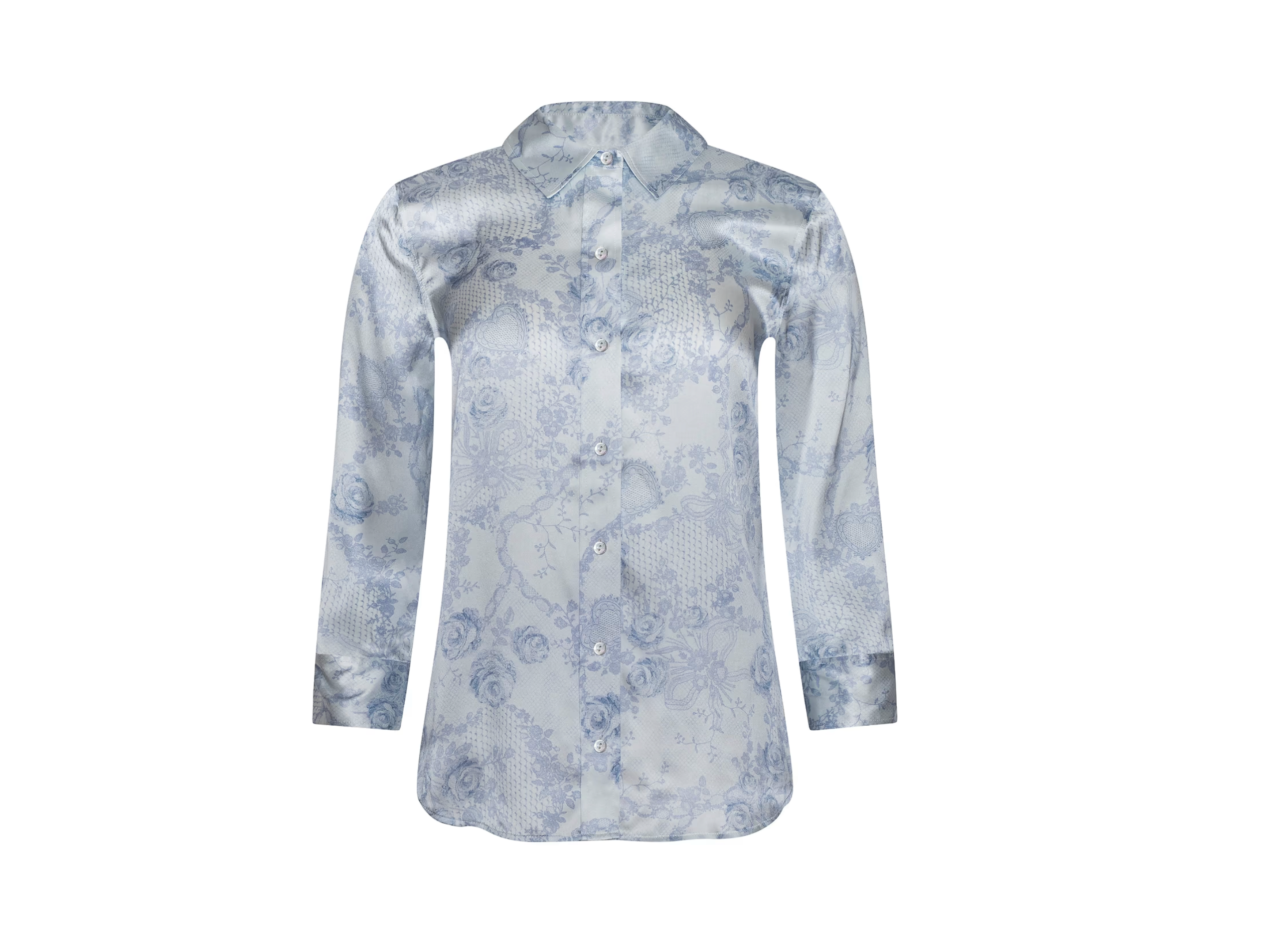 Dani 3/4 Sleeve Blouse in Ivory/Pale Mist Blue Lace Print - Lukka Boutique