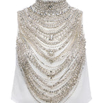 Yun Draped Crystal Tank in Ivory - Lukka Boutique