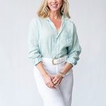 Eileen Relaxed Button-Up Shirt in Sea Foam - Lukka Boutique