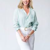 Eileen Relaxed Button-Up Shirt in Sea Foam - Lukka Boutique