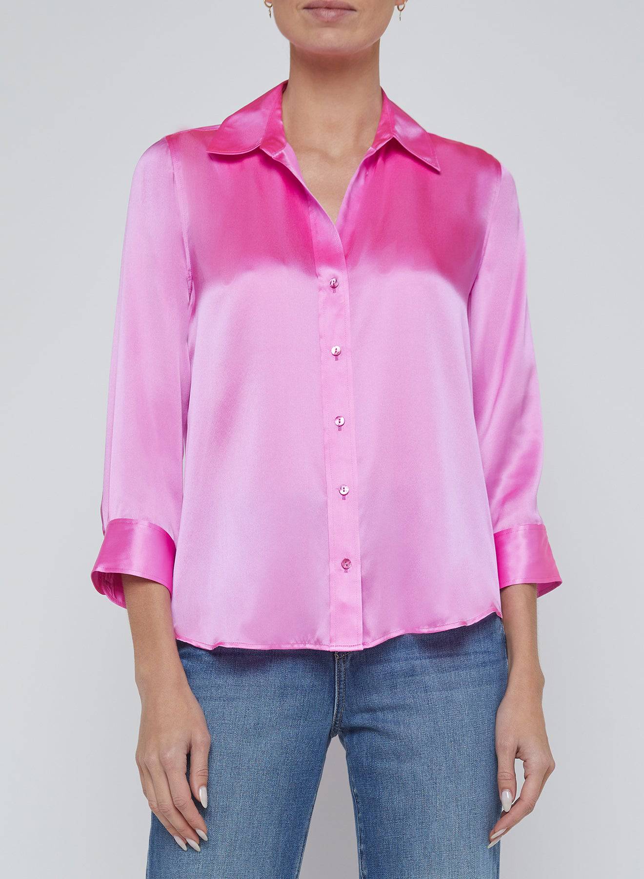 Dani 3/4 Sleeve Blouse in Fuchsia - Lukka Boutique