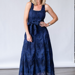 Mariana Embroidery Midi Dress in Navy - Lukka Boutique