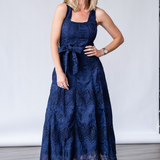 Mariana Embroidery Midi Dress in Navy - Lukka Boutique