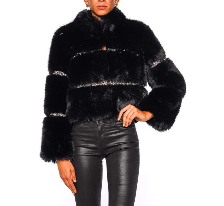 Manby Fur Jacket in Black - Lukka Boutique