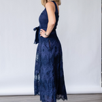 Mariana Embroidery Midi Dress in Navy - Lukka Boutique