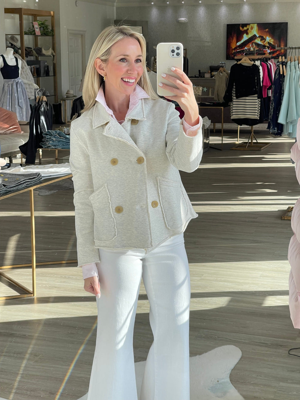 Mini Belfast Crop Peacoat in Heather White Melange