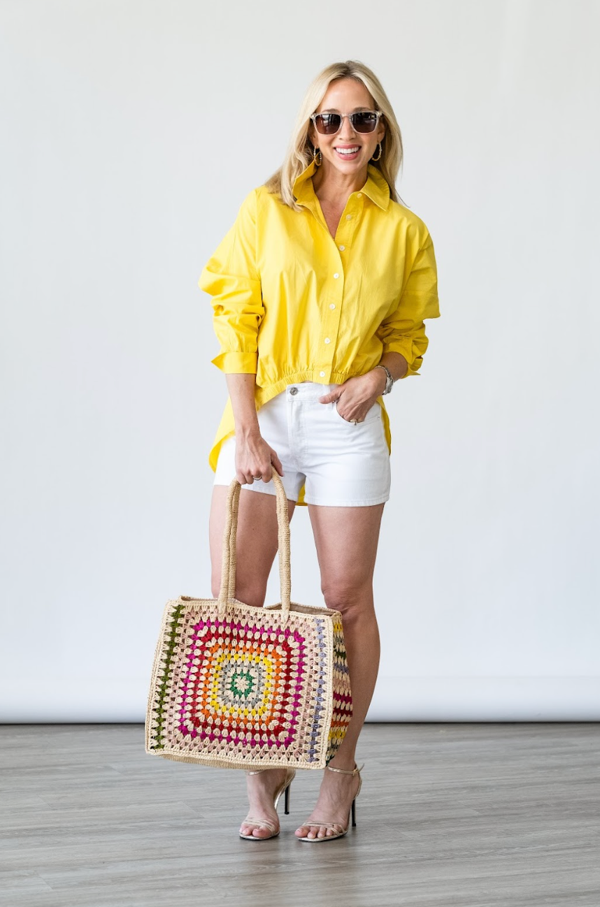 Sarah Cotton Poplin Long Sleeve Top in Lemon Drop