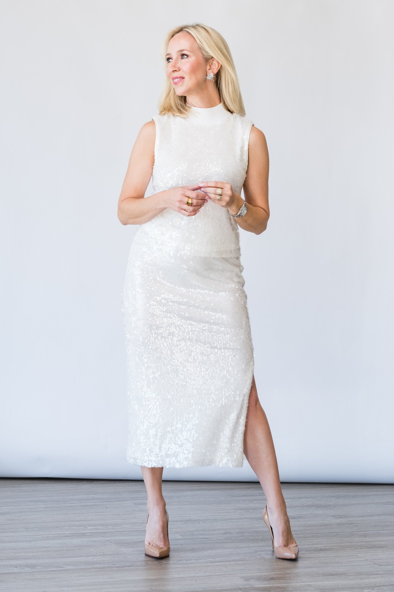 Annita Skirt in Winter White Sequin - Lukka Boutique