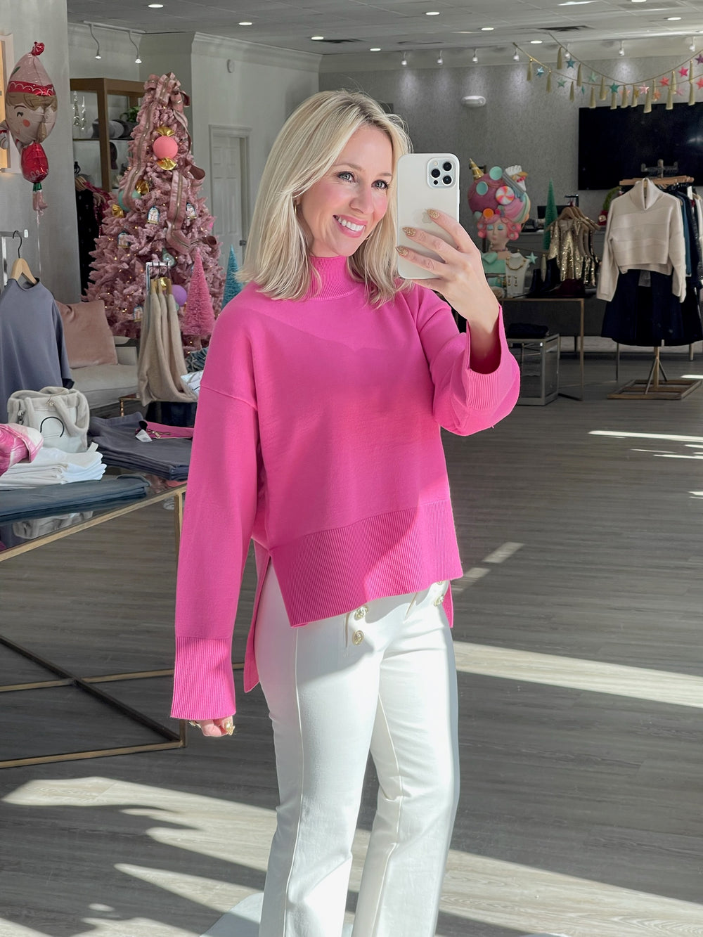 Britt Mock Neck Sweater in Magenta