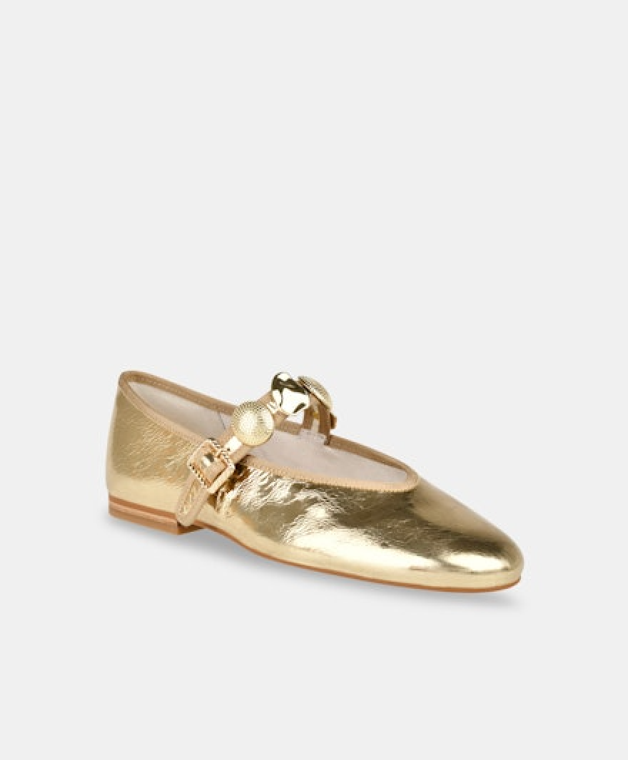 Relan Ballet Flat in Gold Distressed Leather - Lukka Boutique