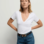 Blair Slim V-Neck Tee in White - Lukka Boutique