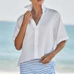 Rosie Short Sleeve Button Up in White Linen - Lukka Boutique
