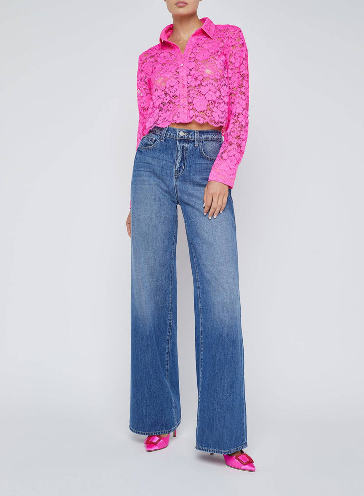 
                  
                    Akemi Cropped Buttondown in Pink Glow
                  
                