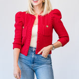 Delli Cropped Textured Cardigan in Engine Red