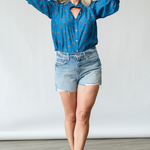 Lindi Long Sleeve Top in Blue - Lukka Boutique