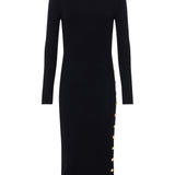 Astra Long Sleeve Midi Slit Dress in Black - Lukka Boutique