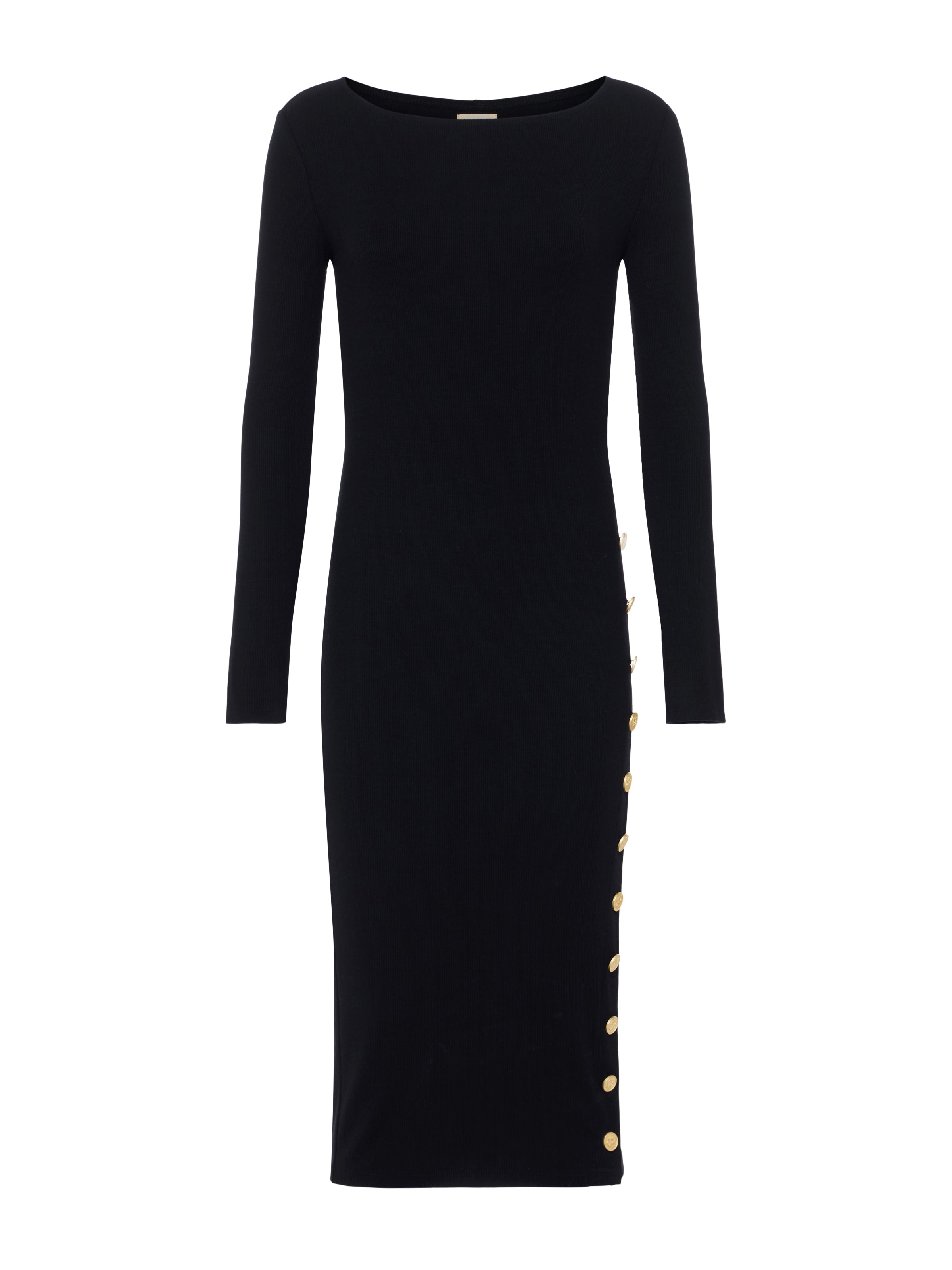 Astra Long Sleeve Midi Slit Dress in Black - Lukka Boutique