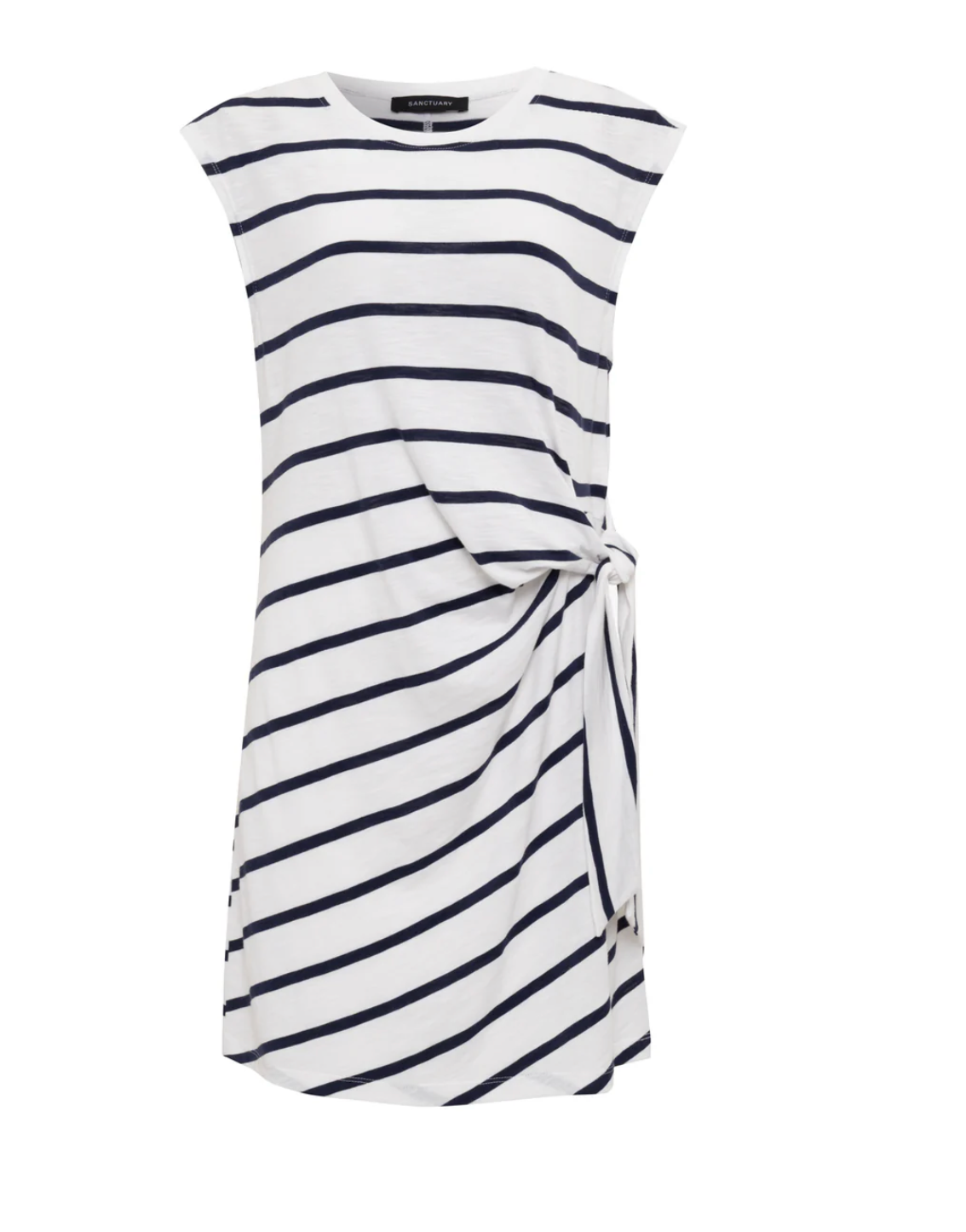 Side Tie T-shirt Dress in White/Navy Stripe - Lukka Boutique