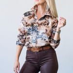 Tyler Long Sleeve Blouse in Tan Western Toile - Lukka Boutique