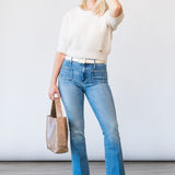 Guinevere Cropped Crew Neck Sweater in Vintage White