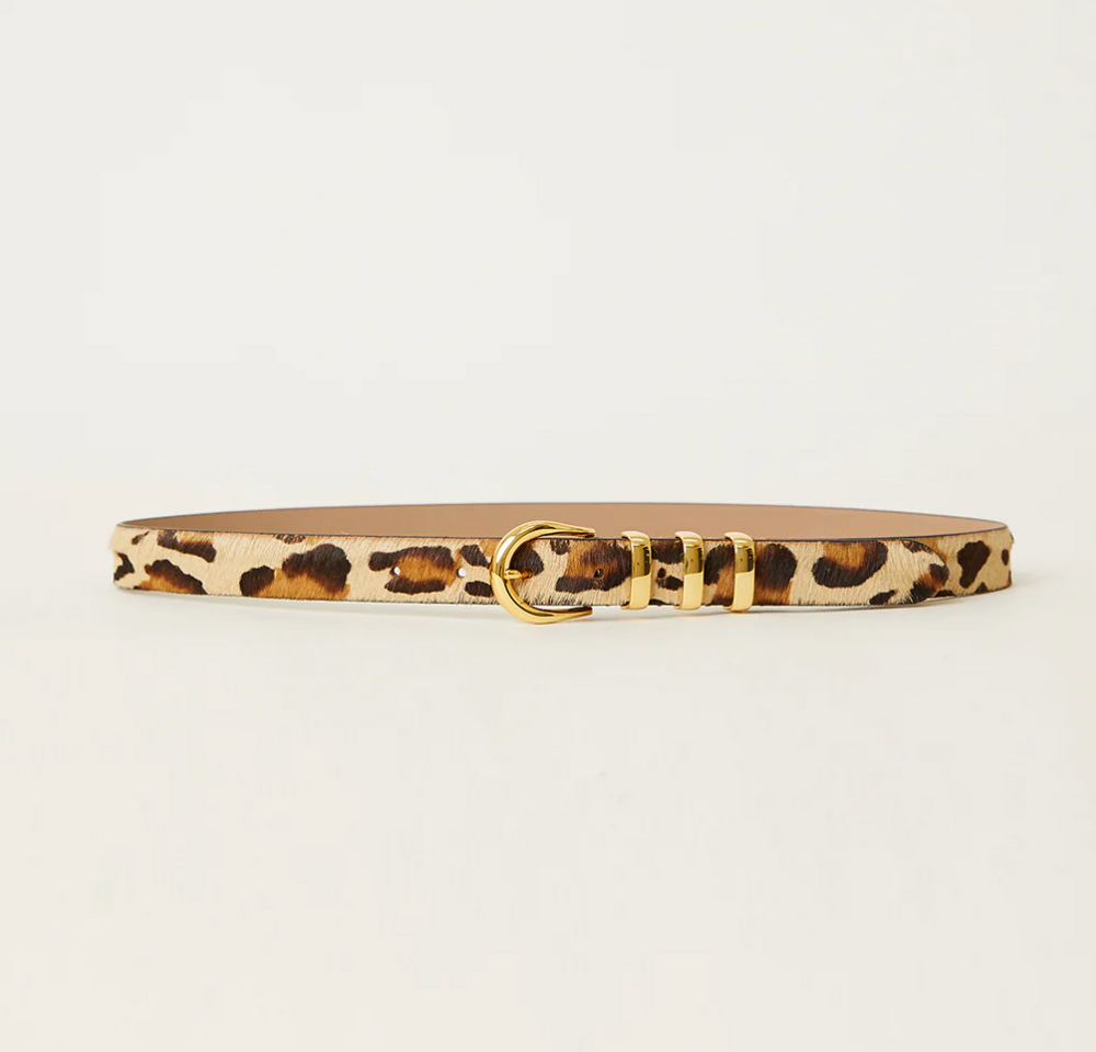 Kad Calf Hair Leather Belt in Leopard Gold