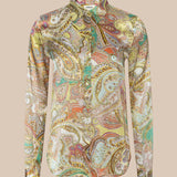 Tyler Long Sleeve Blouse in Green Multi Cluster Paisley